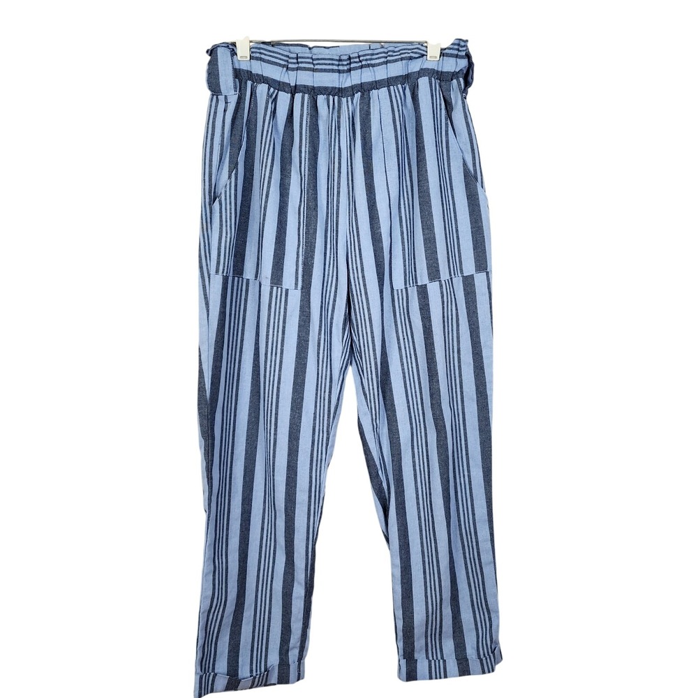 CI SONO Size Large "Ariana" Blue Striped Cotton Blend Paperbag Casual Pants